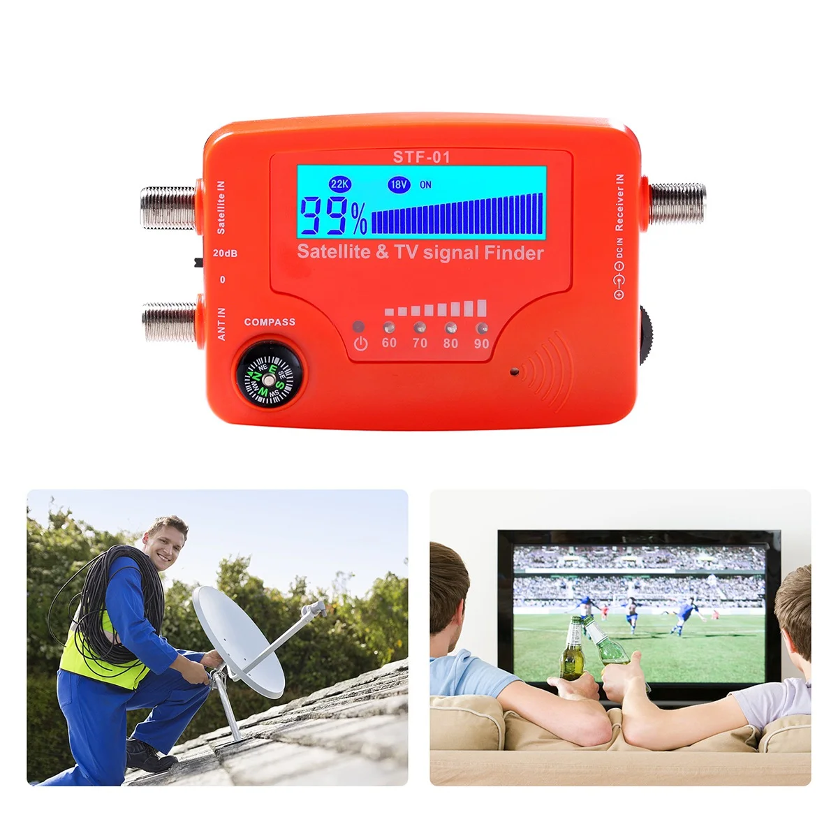A22I 2 in 1 Satellite TV Signal Finder LCD Digital TV Antenna Signal Strength Signal Meter with Compass