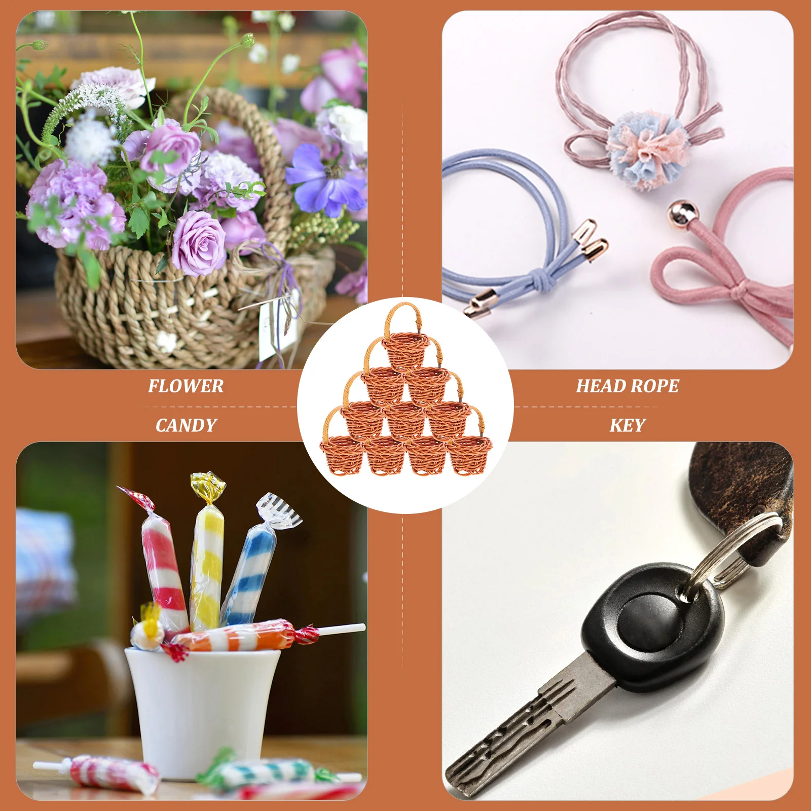 

10Pcs Rattan Handheld Baskets Miniature Woven Flower Holders for Party Favors Shower DIY Crafts Home Decoration