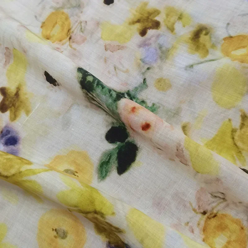 Colorful high-quality natural pure ramie digital printed fabric summer thin Chinese robe dress organization DIY sewing