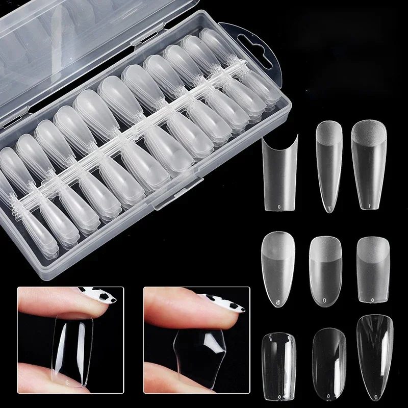 240pcs/Box Ultra Thin Traceless Acrylic False Nails Transparent Matte Full/Half Press On Nails Extension DIY Nail Art Decoration