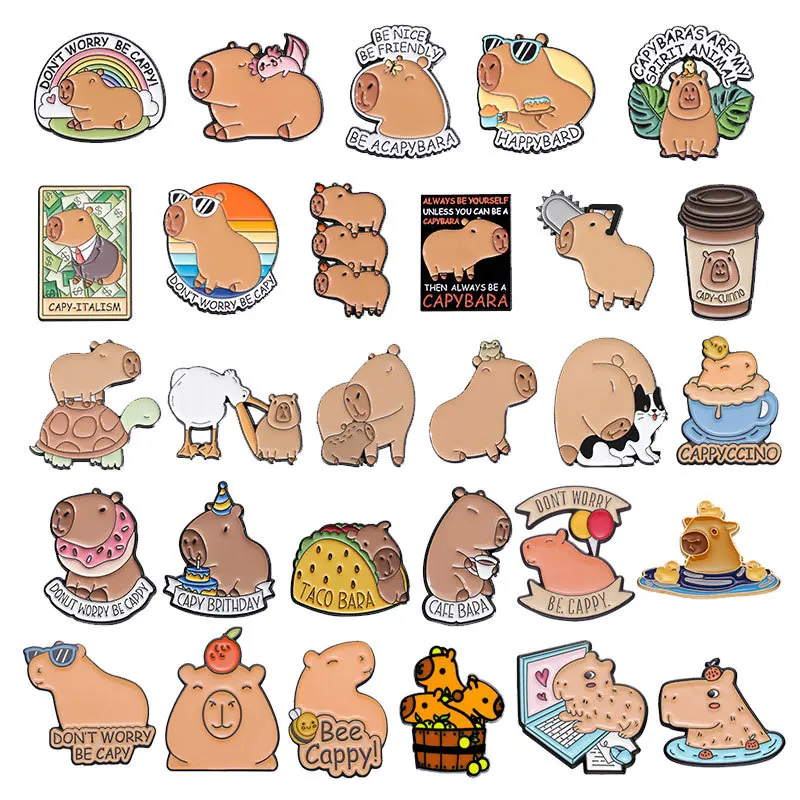 Animal Brooch Cartoon Cute Capybara Metal Badge Small Gift Wholesale Lapel Pins for Caps Backpack Pin Decorative Brooches Badges