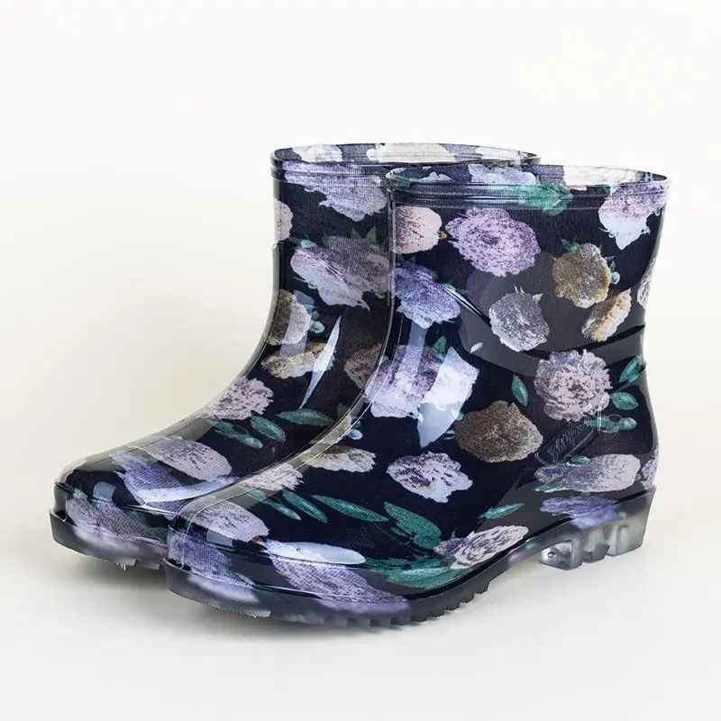 Women Short Rain Boots Ankle Waterproof Non Slip Fleece Lined Rubber Shoes Kitchen Work Garden Outdoor Water Boots
