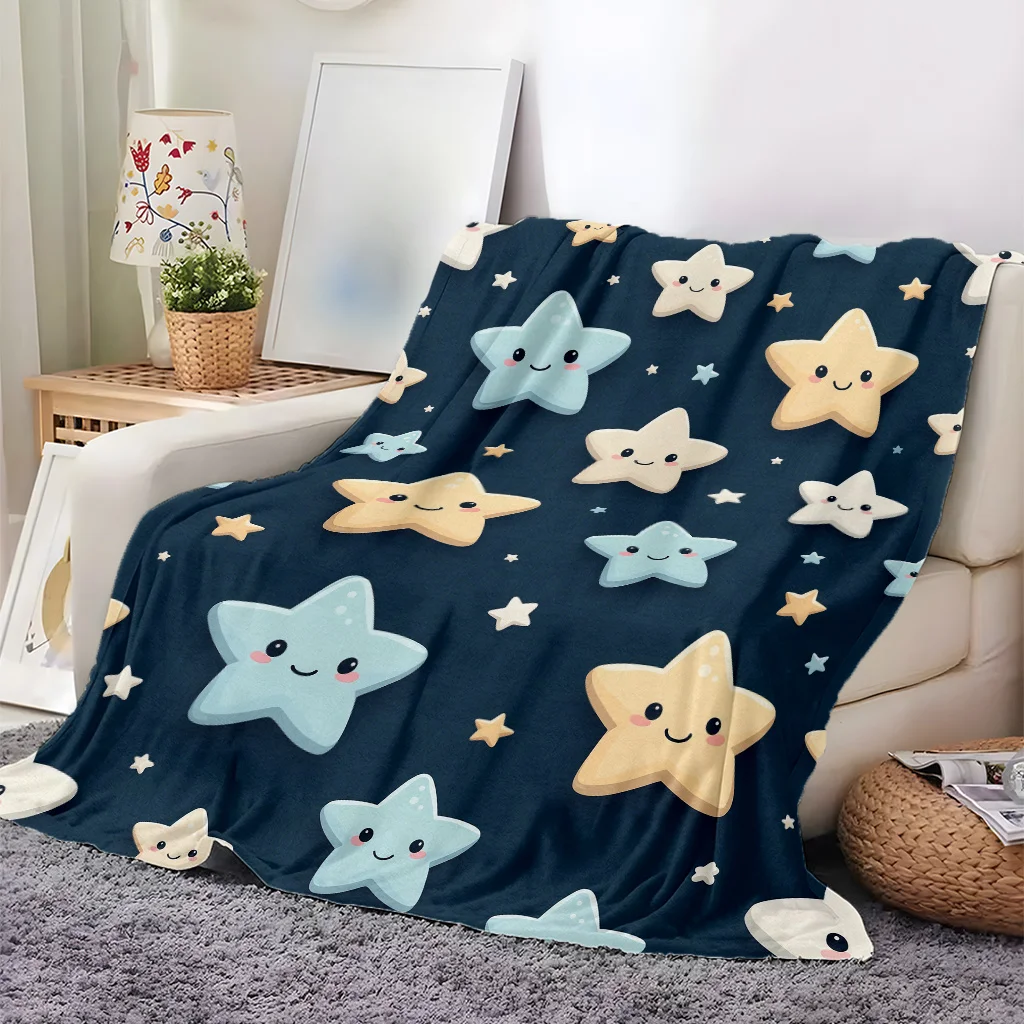 Super Cute Stars and Clouds Throw Blanket for Baby Nursery Decor Plush Lap Blanket Knit Gift for Kids Boys Girls Cozy Keepsake
