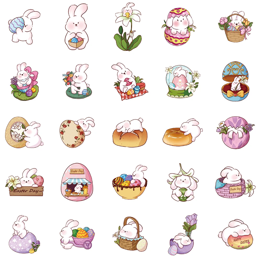 10/50PCS Easter Day Rabbit Cute Decor Stickers Vintage For DIY Notebook Luggage Motorcycle Laptop Refrigerator Decals Graffiti