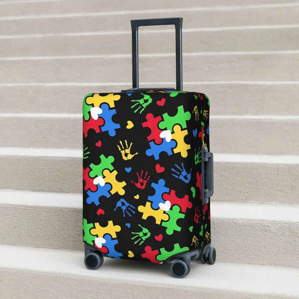 

Colorful Puzzle Piece Suitcase Cover New Cartoon Vacation Business Fun Luggage Case Protection