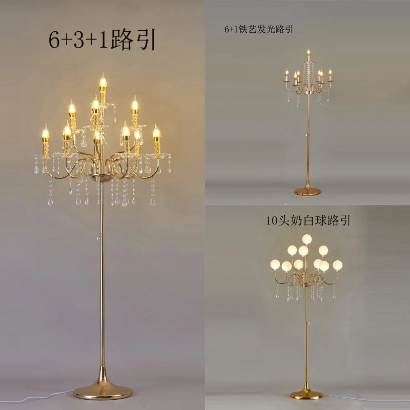 Wedding stage arrangement props wrought iron electroplated gold multi-headed crystal street light