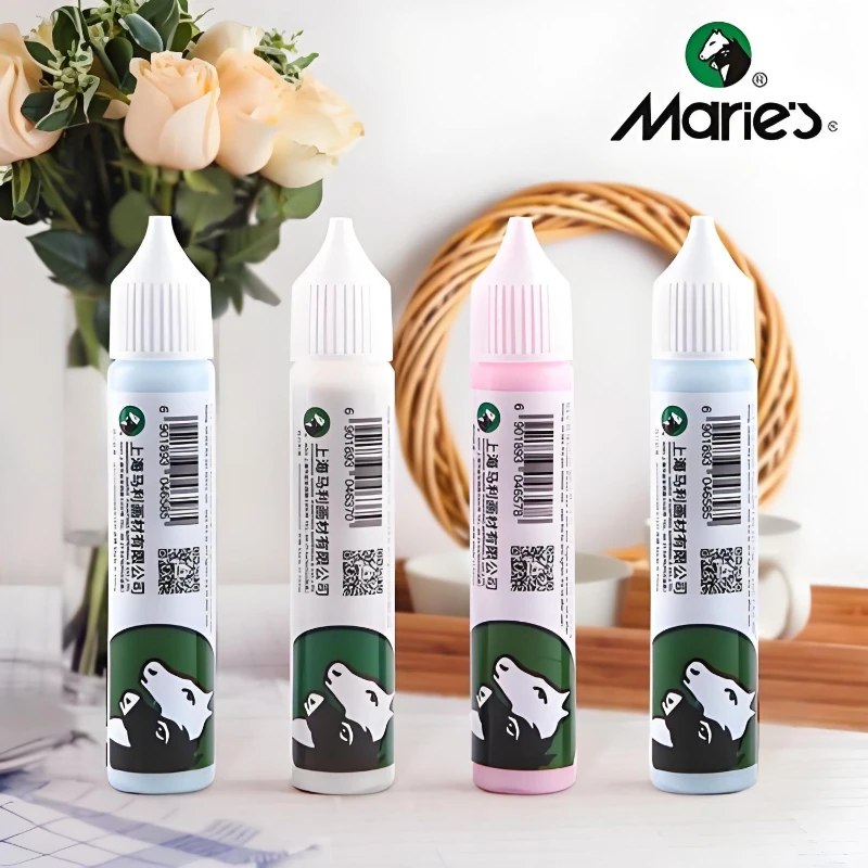 Marie's 30ml Masking Fluid Pen White Pink Blue Watercolor Painting Frisket Applicator Liquid Frisket Brush for Art & Calligraphy