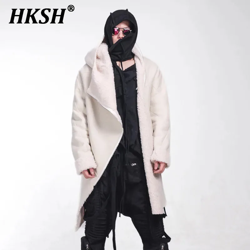 HKSH Waste Land Style Pioneer Deconstructes Fur Integrated Lamb Wool Warm Medium Long Artificial Hooded Windbreaker Coats HK3176