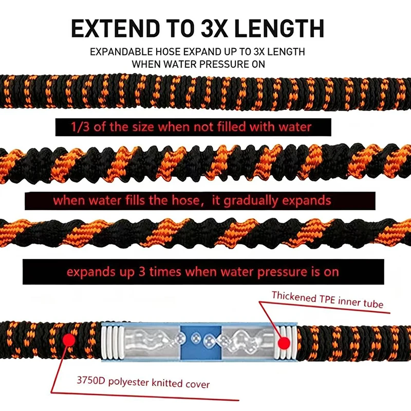 25FT-100FT Flexible Garden Hose Expandable Magic Water Pipe High Pressure Car Wash Nozzle Spraye Washer Gun Irrigation Tool