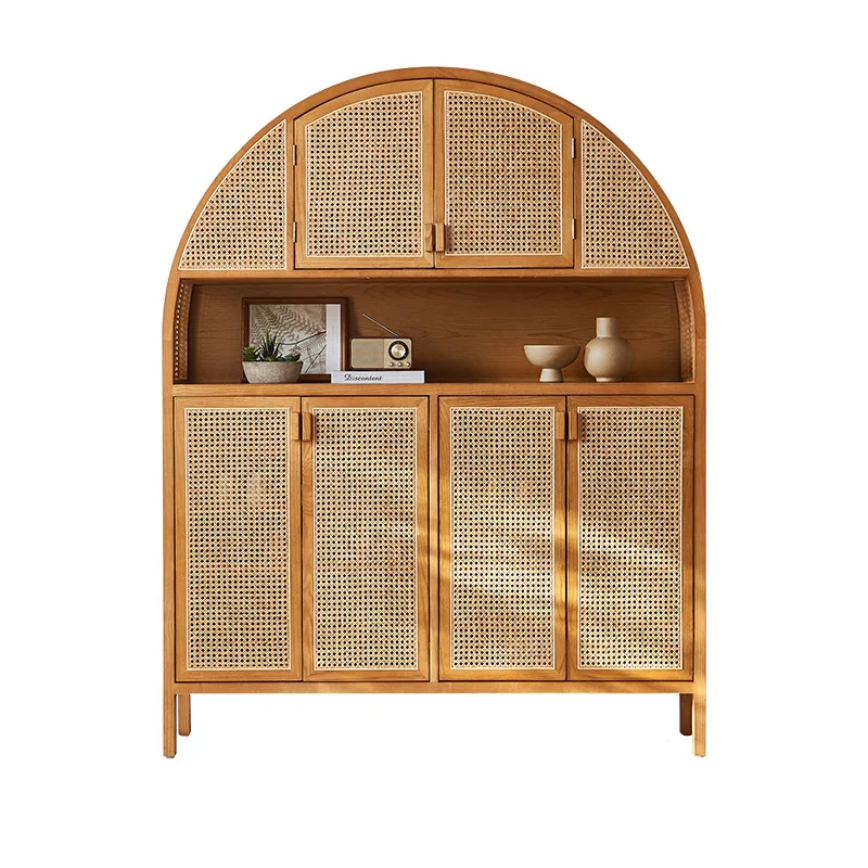 

Solid wood rattan shoe cabinet New Chinese-style storage household living room Large capacity solid wood storage locker