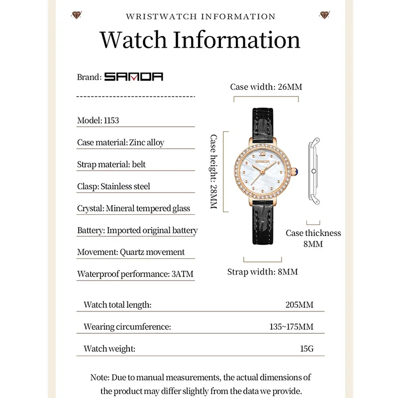 ساعة SANDA Fashion Design Alloy Compact للسيدات بمينا فريتيلاريا كوارتز هدية أصلية فاخرة أنيقة كوارتز مقاومة للماء