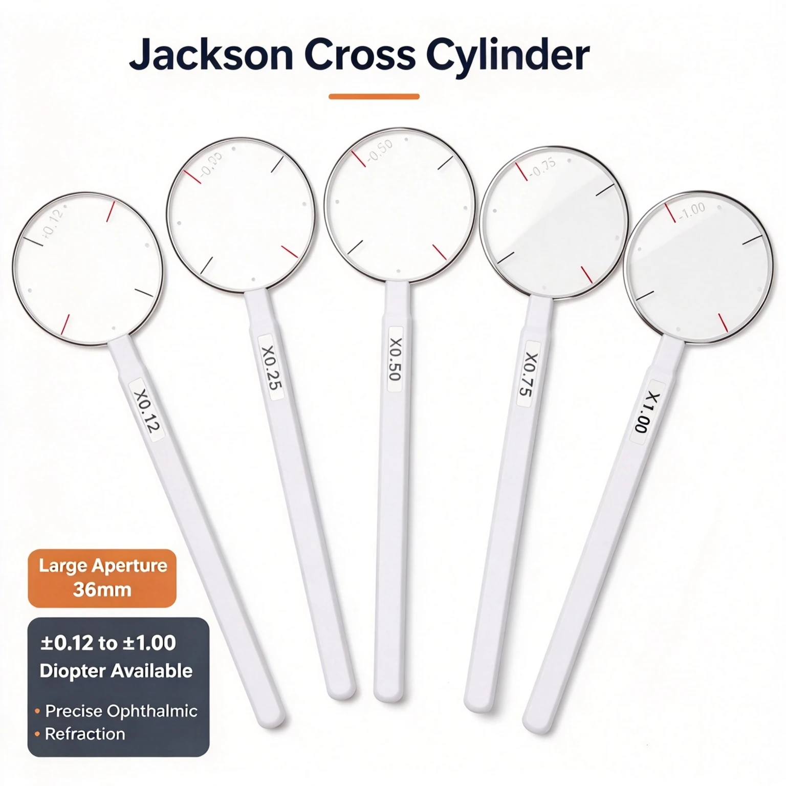 Jackson Cross Cylinder , Large Aperture 36mm, ±0.12 to ±1.00 Diopter Optional, Precise Ophthalmic Refraction Tool