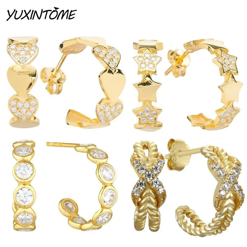 

925 Sterling Silver Needle High-end luxury Geometric Design C-shaped Zircon Stud Earrings Women's Wedding Party Jewelry Gifts