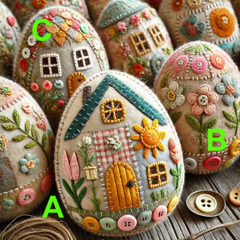 Zestaw do pakowania jajek wielkanocnych Patchwork Egg House Kit Easter Decor Basket Filler DIY Patchwork Felt Egg House Craft Kit Embroidered Felt