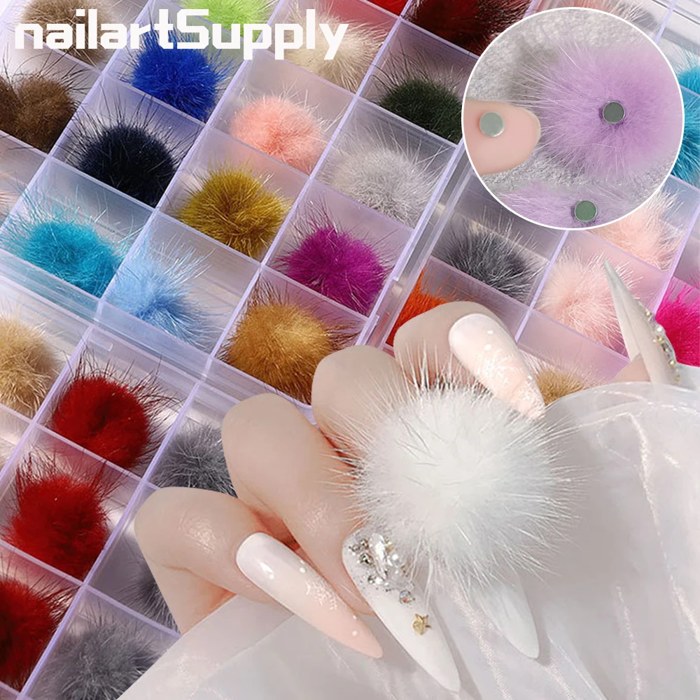 5Pcs Magnetic Pompoms For Nails Charms，Magnet Detachable Soft Fluffy Plush Ball Manicure Jewelry Fur Pom Trinkets Nail Art Parts