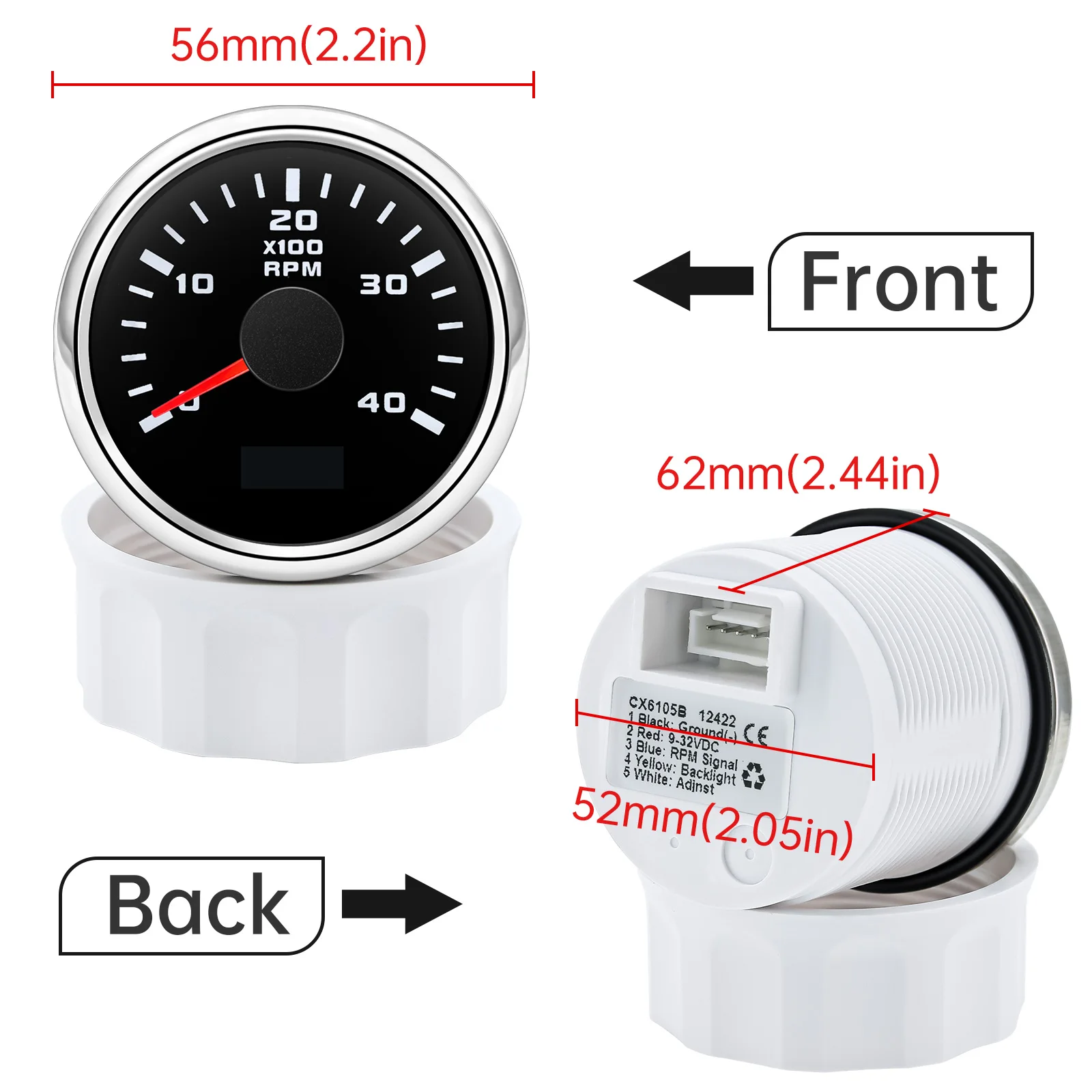 RPM Gauge Universal 52mm Tachometer 0-3000RPM 0-7000RPM with Red Backlight for Auto Boat Motorcycle 9-32V