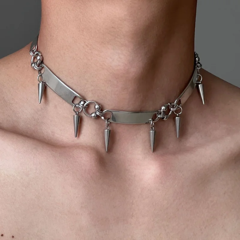 Titanium Steel Rivet Choker For Man Woman Punk Metal Collar Necklace Luxury Hip Hop Jewelry Street Unisex Accessories Wholesale