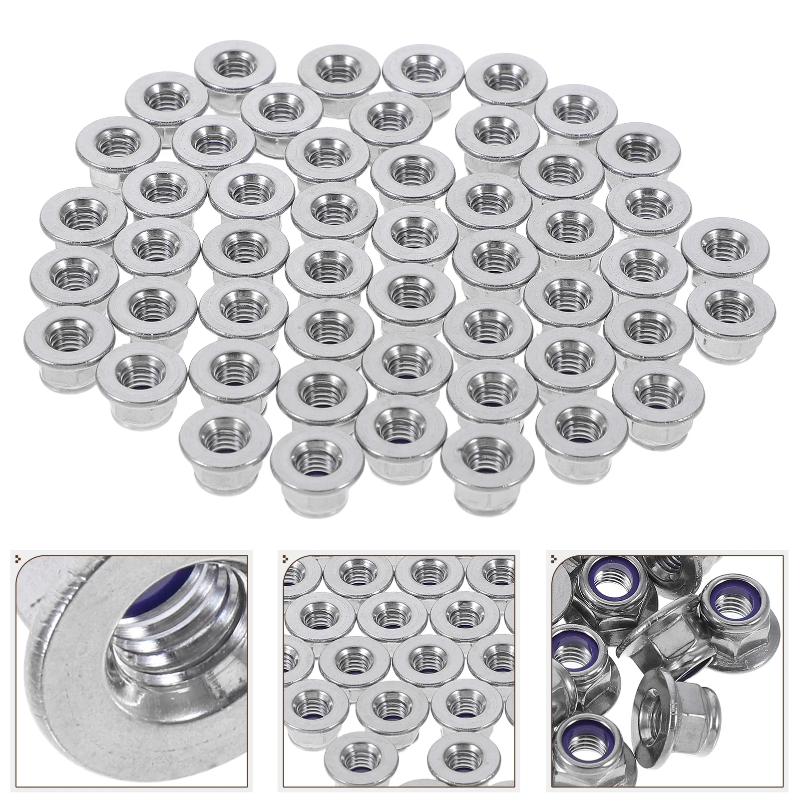

50Pcs Stainless Steel Hex Flange Nuts Nylon Insert Self Locking Secure Construction Industrial Fasteners Hardware for Bolts
