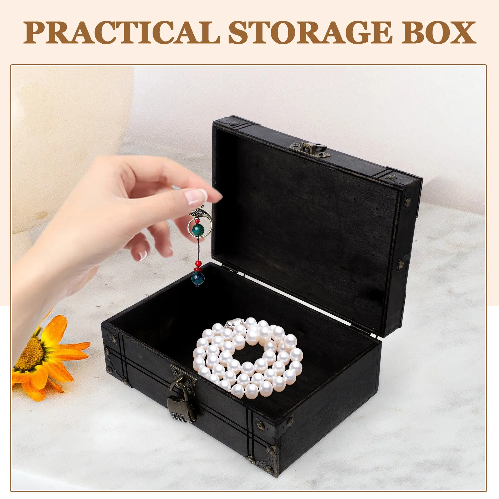 Vintage Jewelry Case Retro Storage Box Small Wooden Keepsake Treasure Organizer Multipurpose Trinket Storage Chest