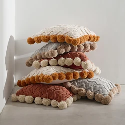 Soft Cushion Cover Pompom Ball Ivory Burnt Orange Grey Knit Nordic Style Pillowcase 45*45cm For Sofa Bed Room Home Decorative