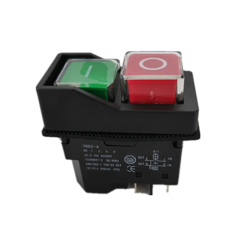 

YH02-A 4Pins/5Pins Electromagnetic Starter Push Button Switches 16A AC250V IP55 Waterproof Machine Garden Tool Can Replace KJD17