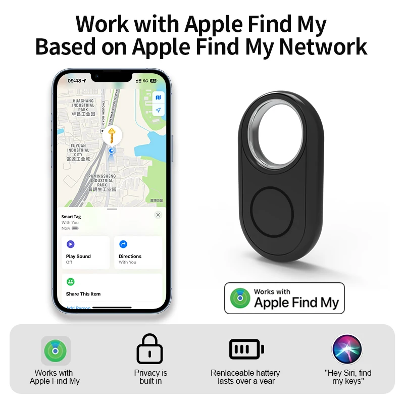 Rastreador GPS inteligente para Airtag, Key Finder, Pet Wallet, bicicleta Anti-lost Alarme, Mini Locator, funciona com iOS, Find My Name