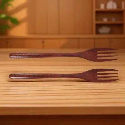 

2pcs Wooden Fork Natural Wood Cooking Fork Kitchen Utensils Salad Dessert Stirring Serving Tool Dinnerware Set