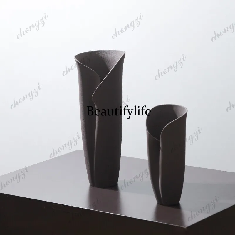 Wabi Sand wind ceramic vase ornament living room flower arrangement advanced sense retro large diameter