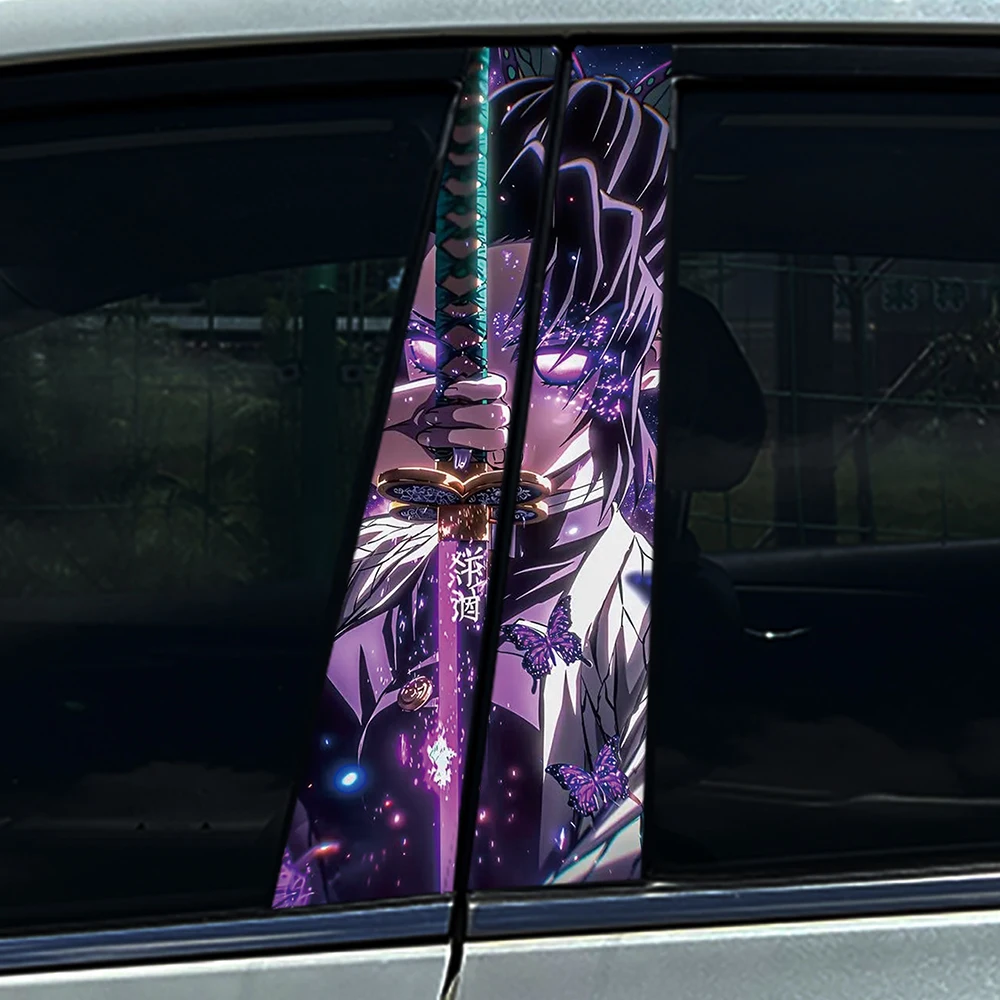 2PCS Cool Purple Anime Butterfly Car Window Pillar Sticker Split B-pillar Decal Waterproof PVC Auto Styling Vehicle Decoration