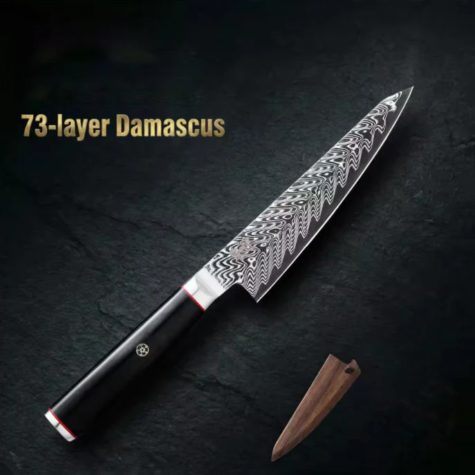 6 Inch Kiritsuke Knife With Walnut Sheath 73-Layers Damascus Steel 10Cr15CoMov Blade Chef Cleaver Utility Barbecue Kitchen Knife