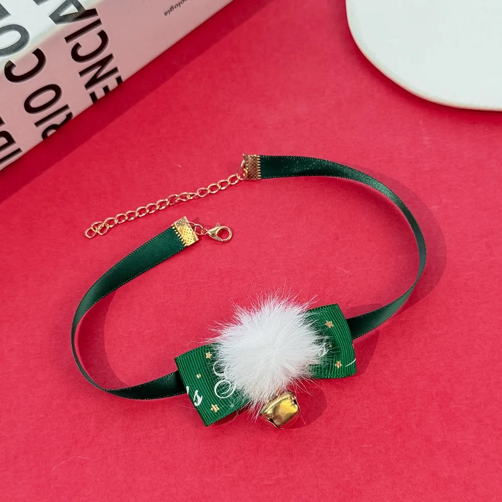 Exquisite Plush Christmas Choker Velvet Bowknot Cute Bow Bell Pendant Necklace Charm Sweet Xmas Clavicle Chain Christmas Gift