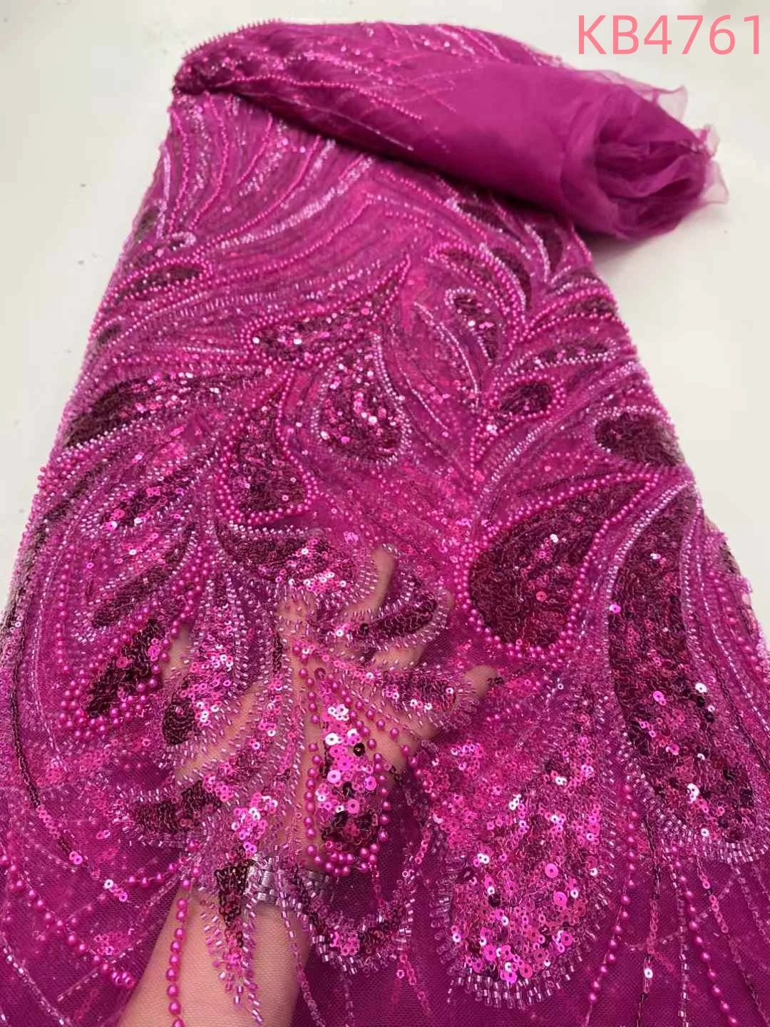 

Gold Beads Lace Fabric With Sequence Latest Lace Fabric High Quality 2025 Blue Beaded Tulle Lace Fabric Sequin For Sewing KB4850