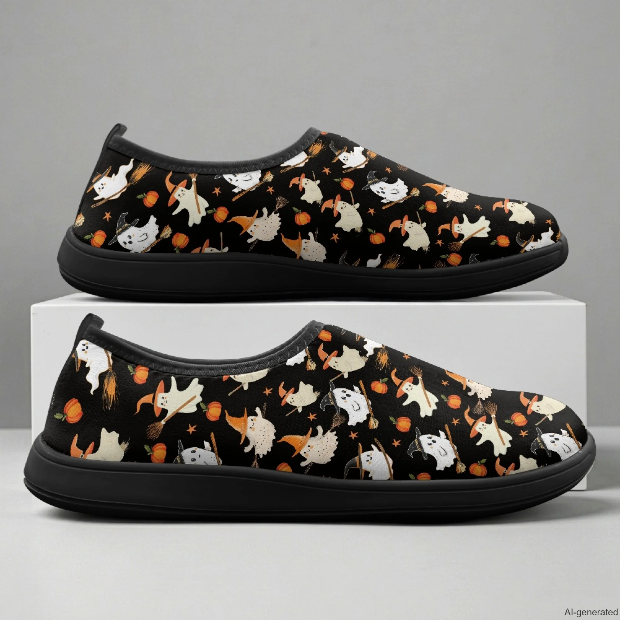 XIXIRIMIDO Halloween Ghost Wide Toe Box Zero Drop Minimalist Sneakers Comfy Walking Flats for Everyday Wear Men Nurse Shoes