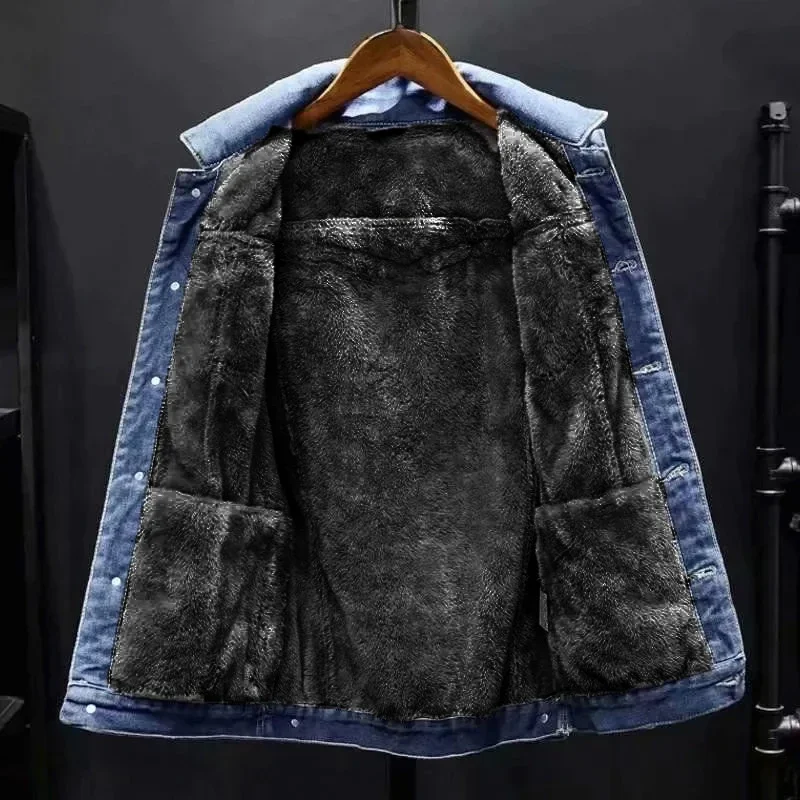 Winter Denim Cotton Jacket Men\'s Padded Thicker Plus Size Warm Jacket Top