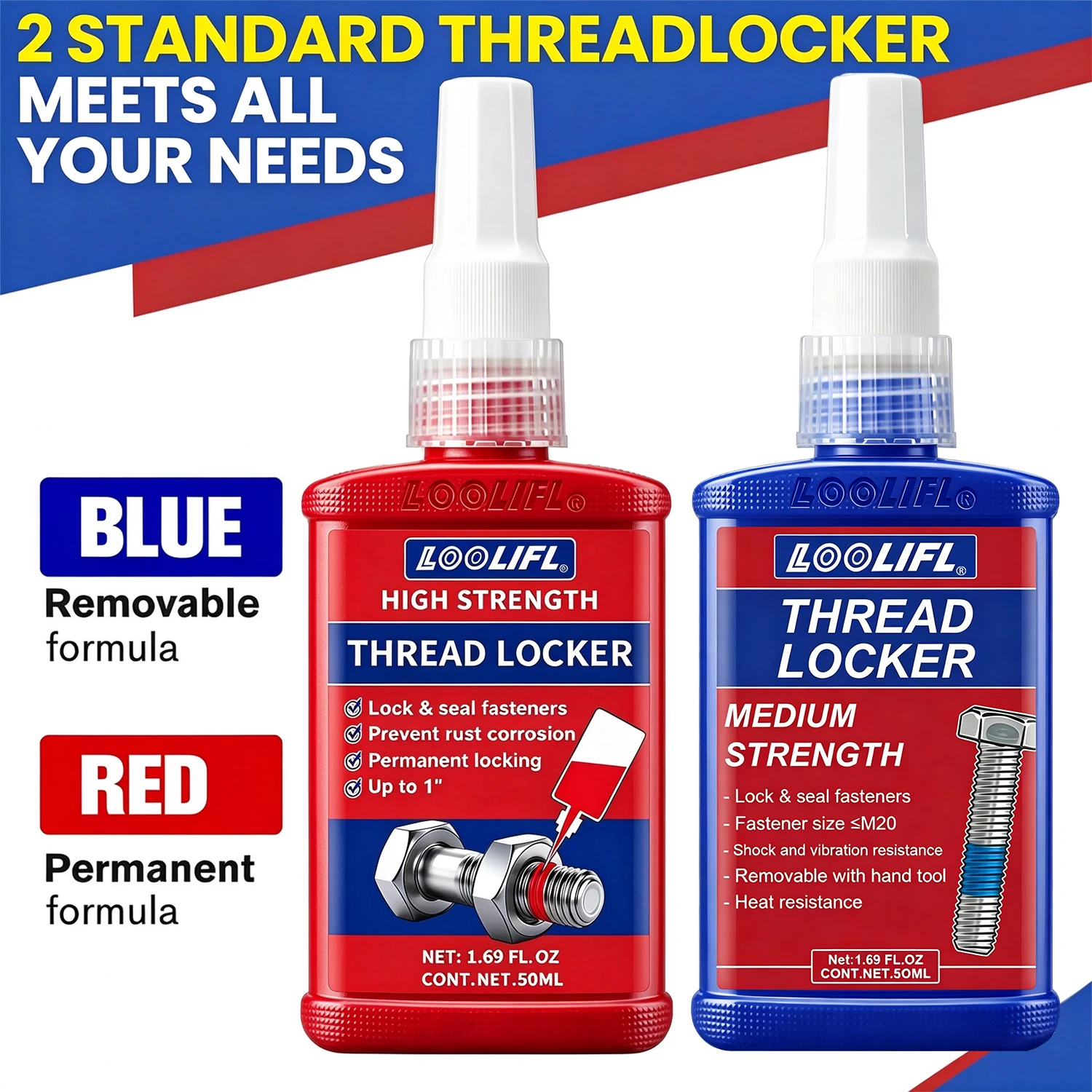 LOOLIFL Thread Locking Agent 50G Red High-Strength Anaerobic Screw Adhesive  Anti-Loosening Sealant For Metal Bolts and Nuts 243