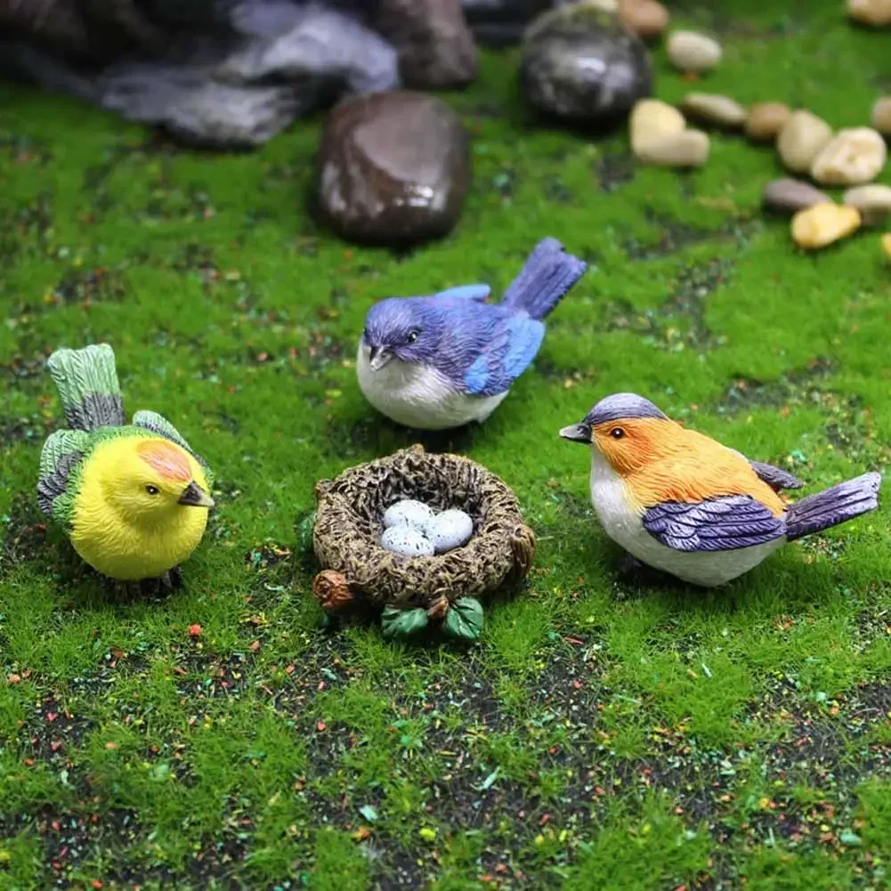 Little Cute Parrot Bird Nest Figurine Animal Model Home Decor Miniature Resin Fairy Garden Bonsai Decoration Accessories