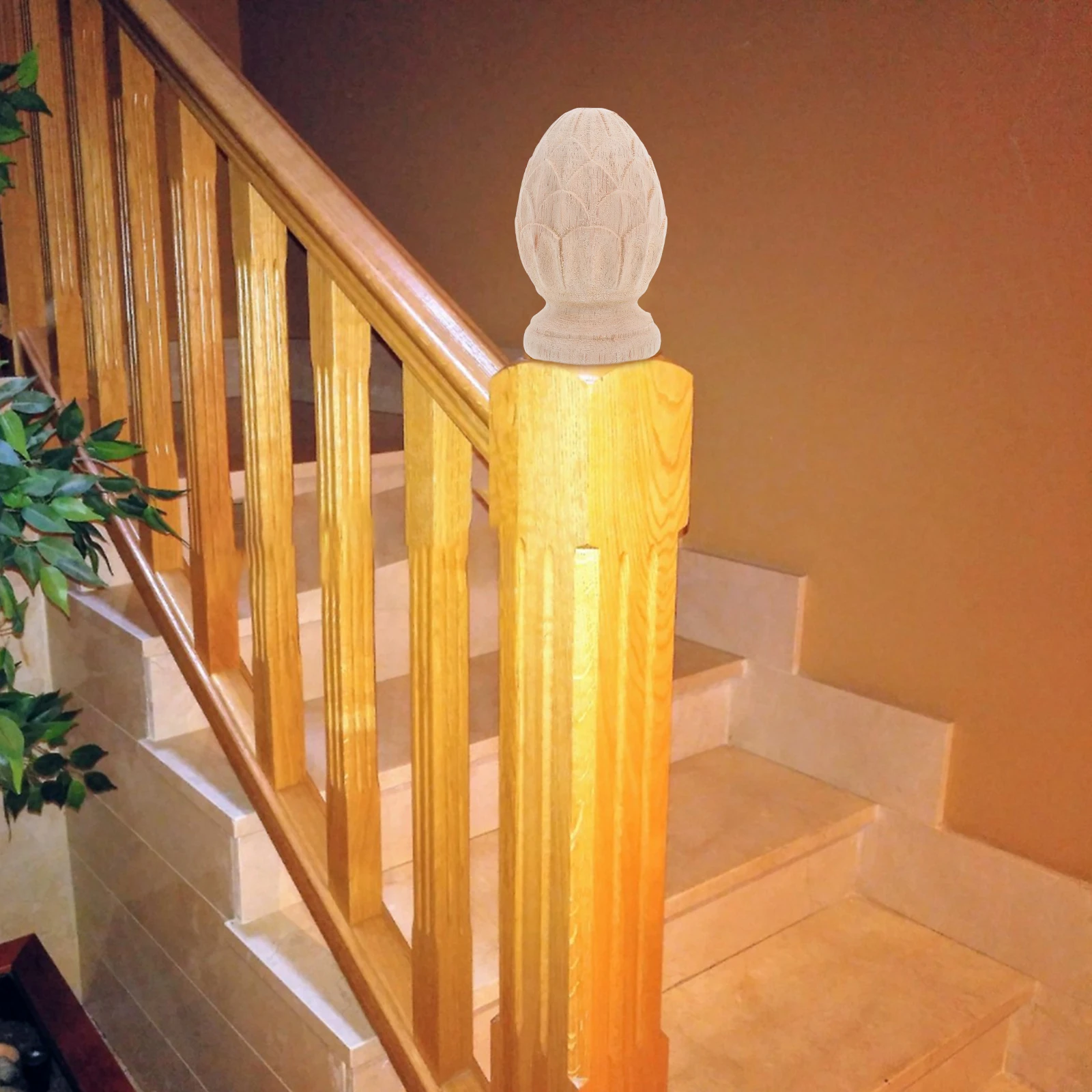 

Wood Stairs Finial Carved Pineapple Head Stair Column Head Pineapple Carved Column Ends European Style Carved Wood Post Toppers