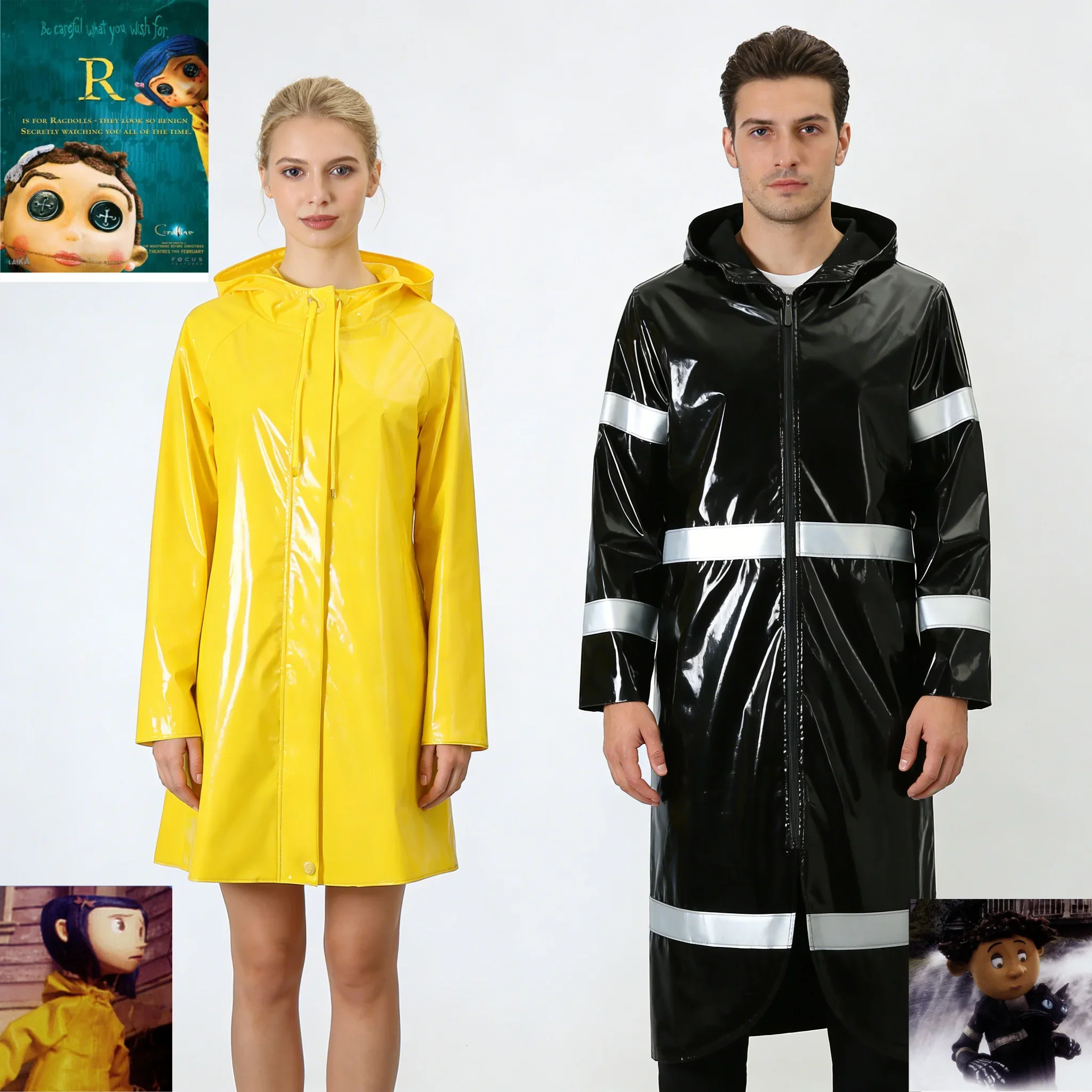 

Caroline Ghost Mama Mother Coraline Kids Weiper Children and Adults Yellow Raincoats Cosplay Halloween Role-playing Costume Toys