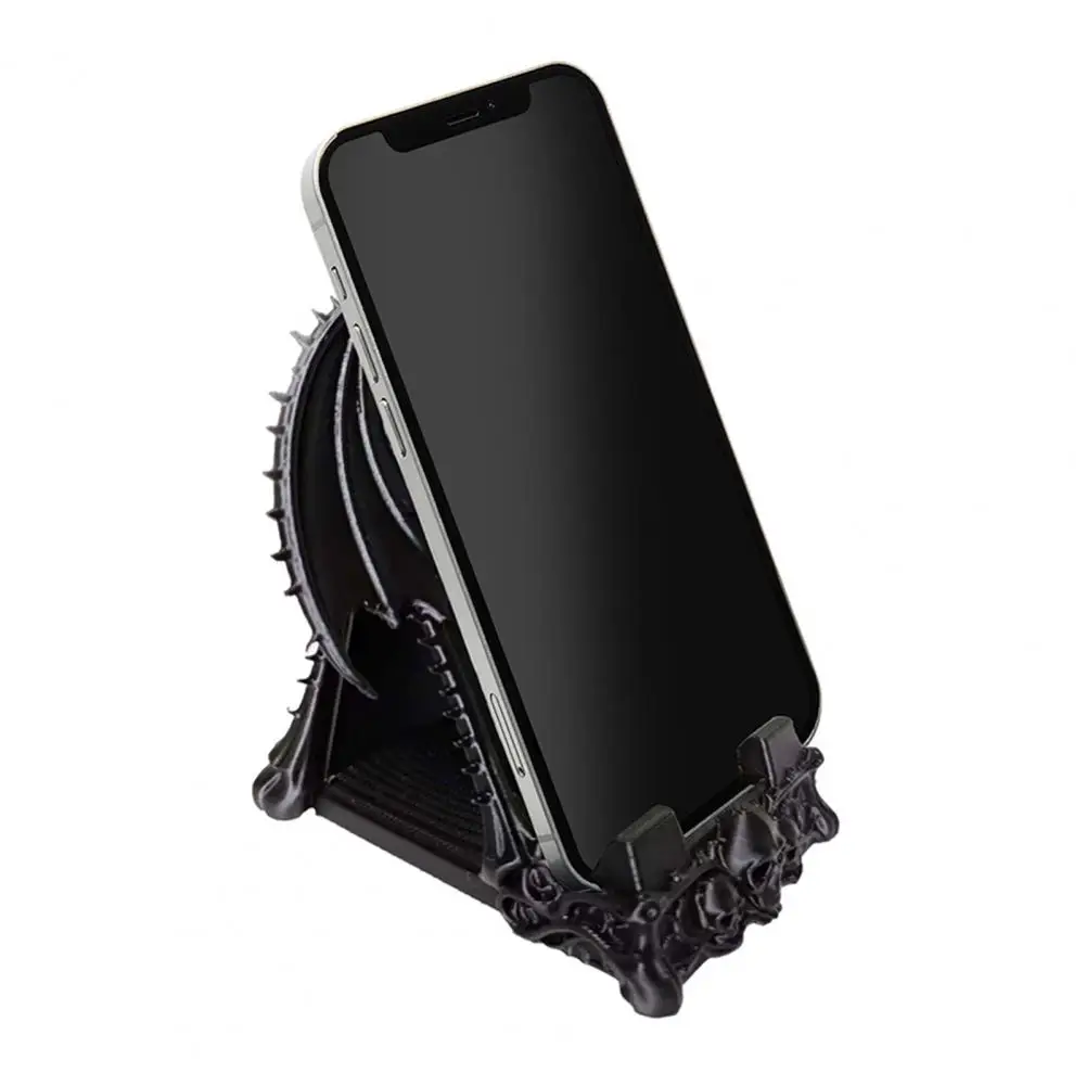 Personalized Gift for Goth Lovers 3d Printed Phone Stand Dark Fantasy Winged Demon Skeleton Holder Spooky Halloween Desk Decor