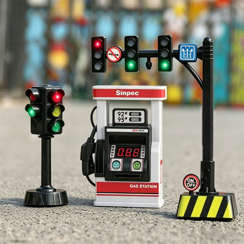 Safety Education Traffic Light Toy Lamp Block Brick City Street View Accessories Signpost Barrier Speed Limit Indicator Warning