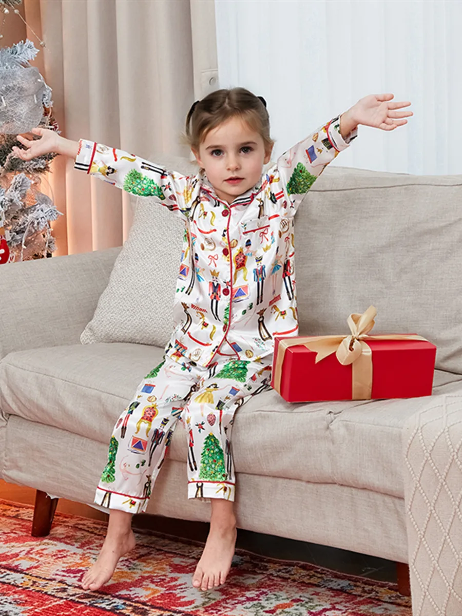 Family Matching Christmas Pajamas Christmas Tree Print Button Up Shirt Tops and Pants Mommy and Me Matching Sleepwear Lounge Set