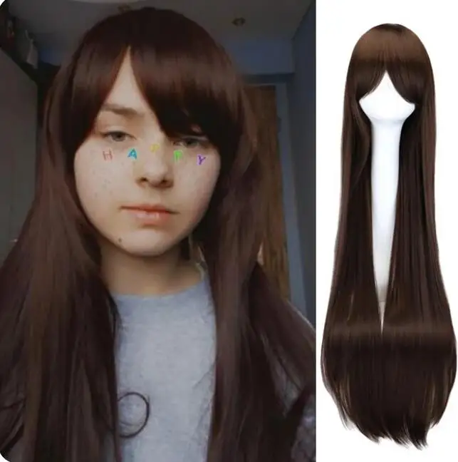 Long Straight Cosplay Wig Black Purple Black Red Pink Blue Dark Brown 100 Cm Synthetic Hair Wigs