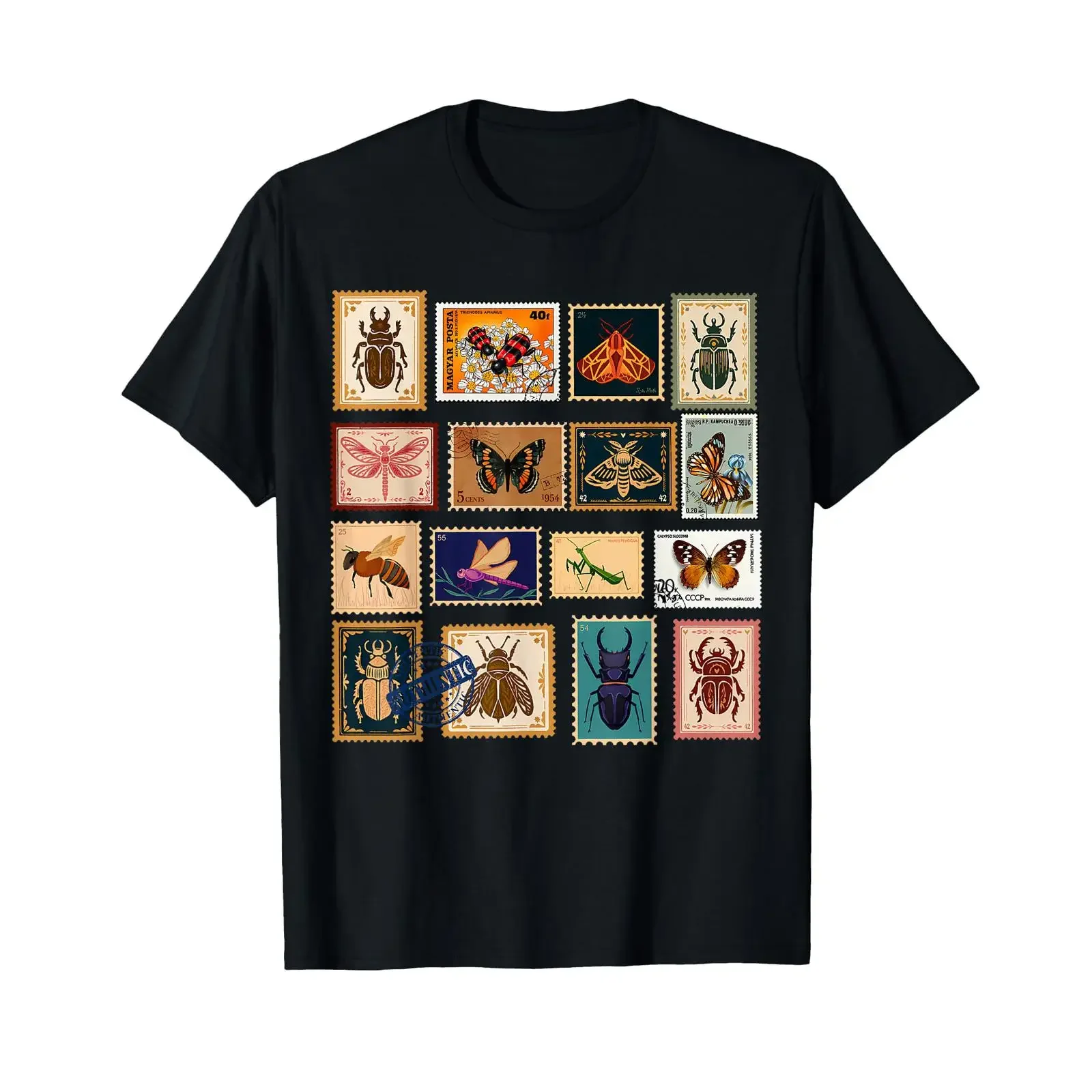 Vintage Insect Postage Stamps Bug Lover Entomology Nature T Shirt vintage Washed Unisex Versatile Casual Soft Comfortable