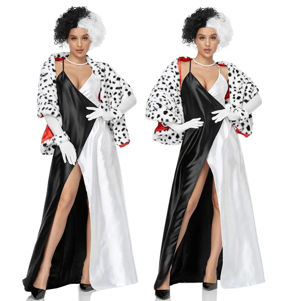 

Halloween Stage Performance Movie Kuila Witch Princess Dress Women Sexy Black and White Circus Clown Cosplay Costume