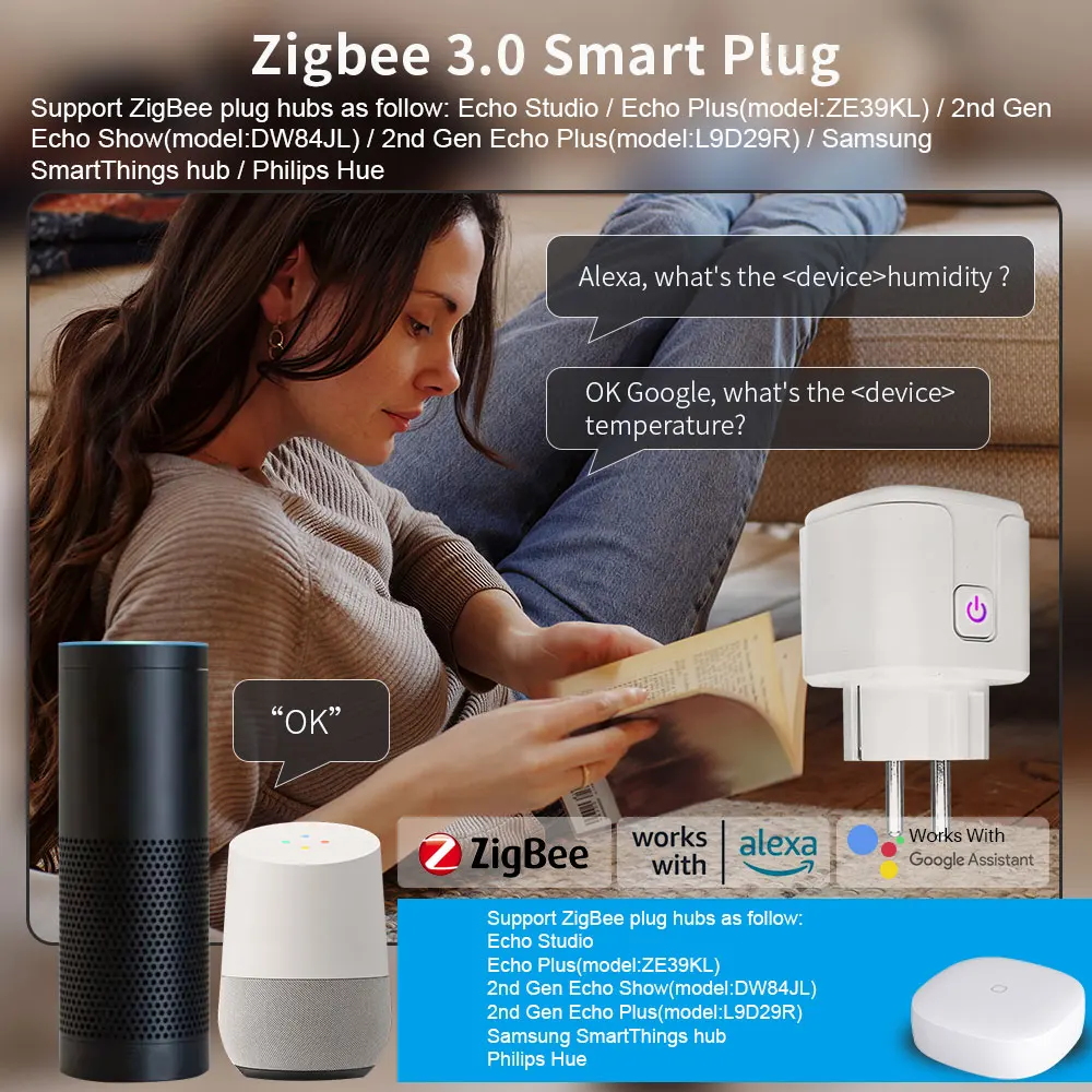 Tuya Smart Plug Zigbee EU 16A/20A Smart Socket With Power Monitor Timing Voice Control Works Whit Alexa Google Home Alice
