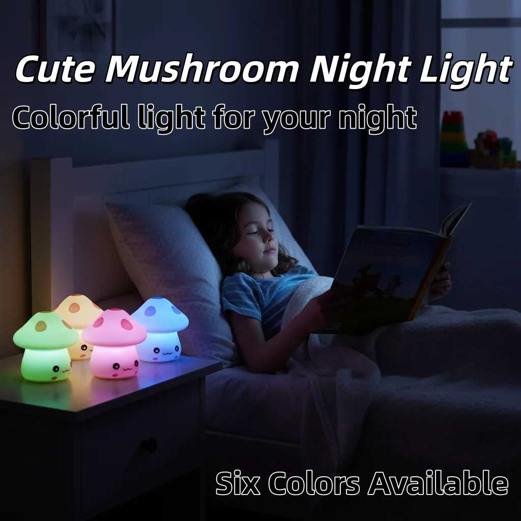 Mini LED Night Light Colorful Mushroom x 7 Color Baby Kids Room Desk Bedside Decoration Lamp Green Blue Red