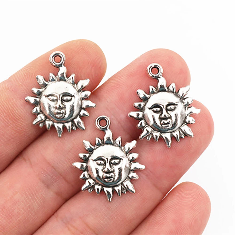 21x17mm 15pcs Antique Silver Plated Gold plated Bronze Sun Handmade Charms Pendant:DIY Jewelry Findings for bracelet necklace