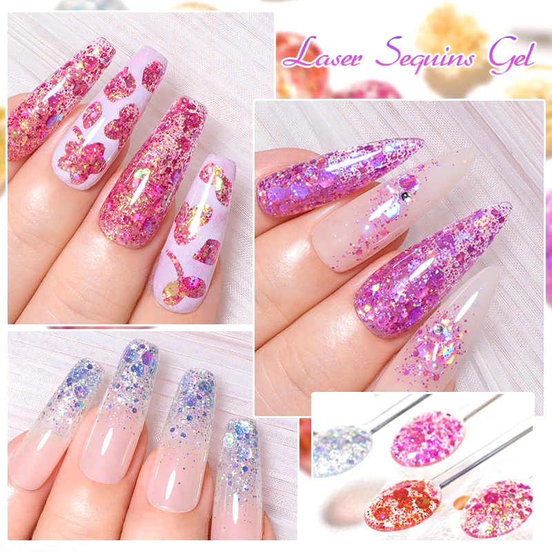 Mtssii Shining Glitter Sequins Nail Gel Polish Blue Color 8ml Soak Off UV LED Semi-Permanent Varnish For DIY Nail Art Manicure
