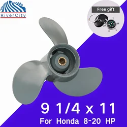 Honda için dıştan takma pervane 8hp 9.9HP 15HP Outboard 9 1/4x11 tekne alüminyum alaşımlı vida 3 bıçak 8 Spline deniz motoru