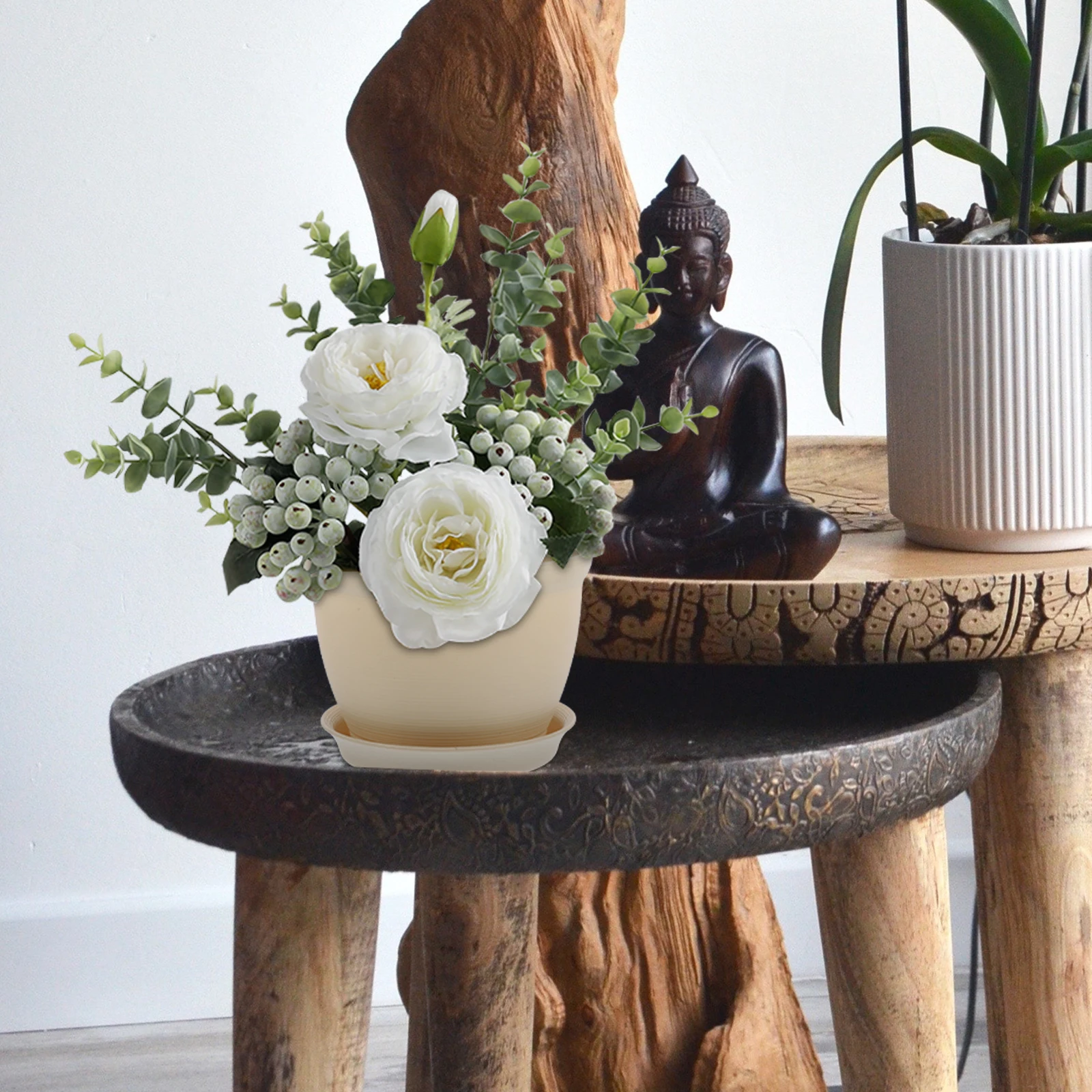 

2 set Brick Red Flower Pot Plastic Planter With Saucer For Indoor Plants Succulent Nursery Pots Garden Balcony Decor